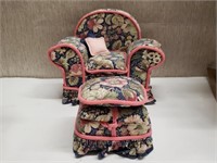 Doll Sized Upholstered Chair and Footstool