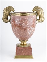 Marble & Brass Lion Handled Urn