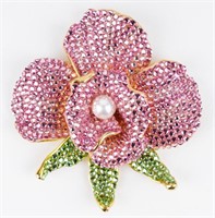 Crystal Orchid Brooch - Pink