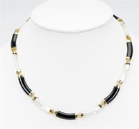 14K Gold Onyx & Mother of Pearl Necklace