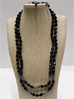 Black Bead & Rhinestone Necklace Set