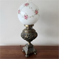 Vintage Electrified Oil Lamp w/ Floral Shade