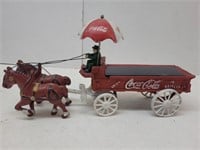 Vintage Toy Cast Iron  Horse & Wagon 15" L
