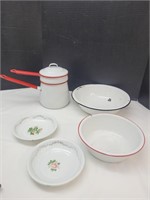 Porcelain Enamel Ware Pots, Wash Pans +
