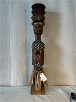 Carved Tribal Statue in Grass Skirt