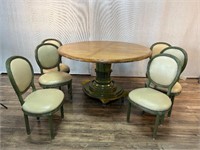 Round Green Base Dining Table with 6 Chairs