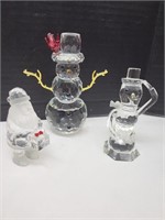 Snowman & Santa Glass Art / Crystal 3.5 - 5.5" h