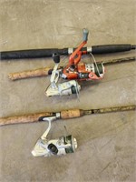 3 FISHING POLES & REELS- TIPS NEED REPAIRED