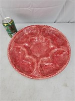14" ROUND DIVIDED SERVING PLATTER RED W/ FLORAL