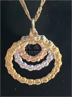 10K Trio articulated Circles of Gold Pendant + Cha