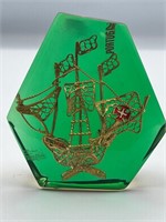 Vintage Green Lucite Ship Paperweight Portugal
