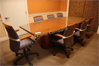 Conference table with 7 roller fabric chairs, 9ft