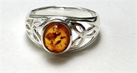 Sterling Baltic Amber Ring 3 Grams Size 6.5