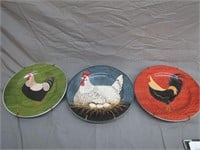 Lot Of 3 Rooster Plates With Wall Mounts
