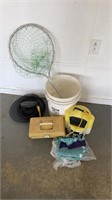 Minnow bucket, fish basket, net &