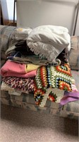 Assorted blankets, afghans, king sheets, quilts