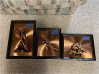 3 copper casted fireman wall hangers