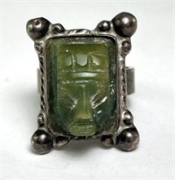Vintage Carved Jade Ring 8 Grams Size 6.75