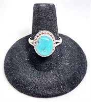 Sterling Turquoise Ring 9 Grams Size 8-10 Adjust