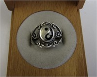925 Silver Inlaid Yin & Yang Ring Sz 6.25