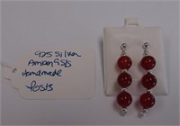 925 Amber & S/S Handmade Post Earrings