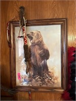 NATIVE AMERICAN CEREMONIAL STICK W BEAR DECOR