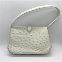Lucienne Offenthal 1960's White Ostrich Leather Ba