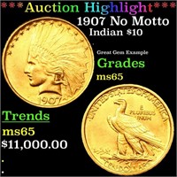 ***Auction Highlight*** 1907 No Motto Gold Indian