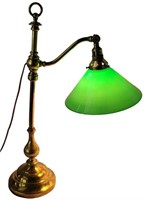 EARLY BRASS DESK LAMP WITH CASED GLASS SHADE