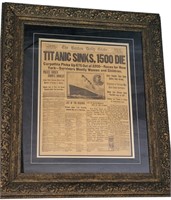 FRAMED FRONT PAGE AFTER THE SINKING OF THE TITANIC