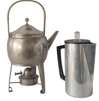 VINTAGE PERCOLATOR AND TEAPOT ON STAND