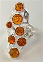 Large Sterling Amber Ring 5 Grams Size 8.5