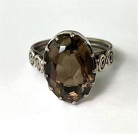 Large Sterling Faceted Smokey Quartz 7 Grams