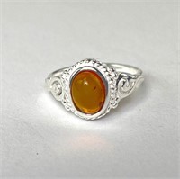 Sterling Amber Ring 2.5 Grams Size 5.5