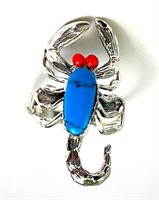 Sterling Turquoise/Coral Large Scorpion Ring 5 Gr