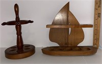 2 x Nautical Themed Wooden Pipe Holders