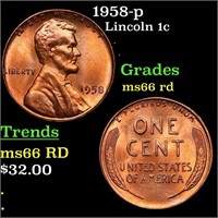 1958-p Lincoln Cent 1c Grades GEM+ Unc RD