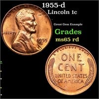 1955-d Lincoln Cent 1c Grades GEM Unc RD