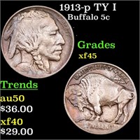 1913-p TY I Buffalo Nickel 5c Grades xf+