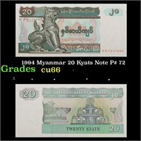 1994 Myanmar 20 Kyats Note P# 72 Grades Gem+ CU
