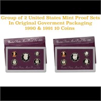 Group of 2 United States Mint Proof Sets 1990-1991