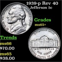 1939-p Jefferson Nickel Rev 40 5c Grades GEM+ Unc