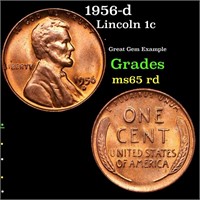 1956-d Lincoln Cent 1c Grades GEM Unc RD
