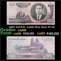 2007 D.P.R.K. 5,000 Won Note P# 56 Grades Gem+ CU