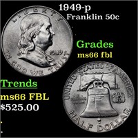 1949-p Franklin Half Dollar 50c Graded ms66 fbl By