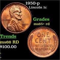 1950-p Lincoln Cent 1c Grades Gem+ Unc RD