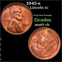 1945-s Lincoln Cent 1c Grades GEM Unc RB