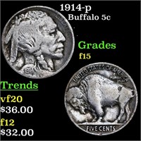 1914-p Buffalo Nickel 5c Grades f+