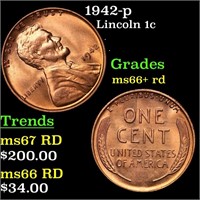 1942-p Lincoln Cent 1c Grades GEM++ RD