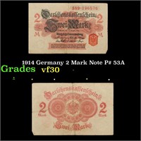 1914 Germany 2 Mark Note P# 53A Grades vf++